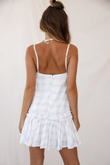 Zelda Dropped Waist Shift Dress Plaid Print White