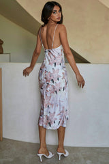 Show Me Love Cowl Neck Midi Dress Lily Print Blush