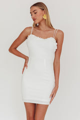Cher Frill Neckline Double Strap Mini Dress White
