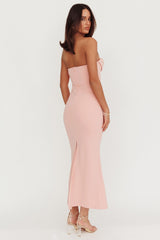 Well Versed Strapless Pleat Bust Maxi Dress Pink
