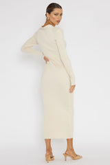 One Mind Cut-Out Neckline Knit Midi Dress Cream