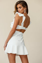 Jackie Wide Ruffle Hem Pinafore Dress White