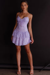 St Tropez Cami Strap Frill Trim Lace Mini Dress Lilac