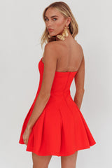 Melodic Strapless Pleat Mini Dress Red