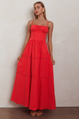 Heavenly Glow Gathered Bust A-Line Maxi Dress Red