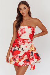 Minnesota Strapless Mini Dress Floral Red