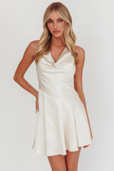 Brigid Cowl Neck Scoop Back Mini Dress Ivory