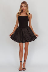 Like Art Square Neck Bubble Mini Dress Black