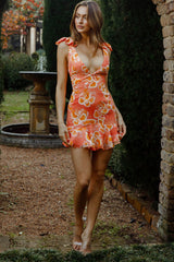 Wildest Dreams V-Neckline Bow Shoulder Dress Tree Print Peach/Yellow