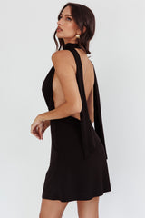 Italia Azure Halterneck Jersey Mini Dress Black