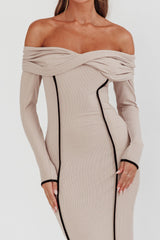 Genesis Off-Shoulder Long Sleeve Maxi Dress Pebble