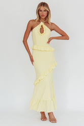 Clemence Smocked Frill Trim Maxi Dress Lemon