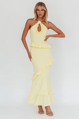 Clemence Smocked Frill Trim Maxi Dress Lemon