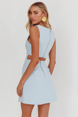Shannon Boat Neck Sleeveless Mini Dress Light Blue