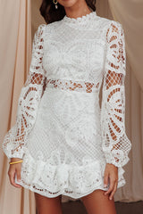 Right Moment Lace Overlay Frill Mini Dress White