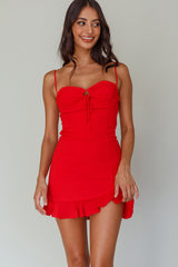 Sky Light Drawstring Bust Mini Dress Red