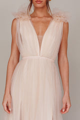 Ludivine Shoulder Accent Mesh Midi Dress Glitter Champagne