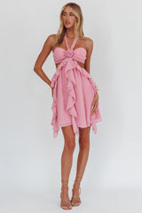 Santiago Cut-Out Ruffle Mini Dress Blush