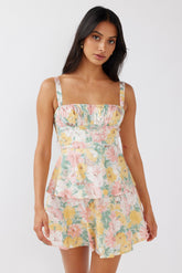 Provence Bloom Tiered Mini Dress Multi Blush