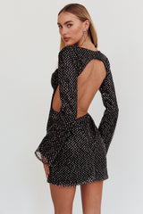 Lakshmi Long Sleeve Open Back Mini Dress Spangle Black