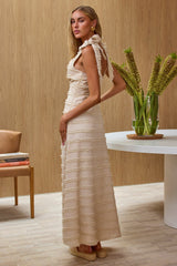 Elexia Tied Shoulder Midi Dress Textured Cream