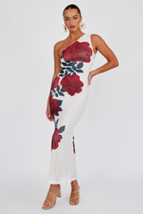 Desiree One Shoulder Mesh Maxi Dres Rose