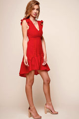 Shaana Embroidered V-Neck Mini Dress Red