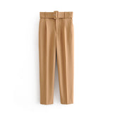 Spring 2025 New ñÞÖå Multi-Colored Harun Pants Casual Solid-Colored Small-Footed Women's Trousers Belt HZ1208