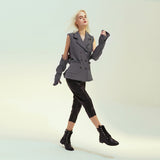 25 New Personality Tuxedo Side Side Shoulder Buckle Suit Broken Sleeve Ash Spliced Long-Sleeved Coat 1167 HZ1208