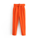 Spring 2025 New ñÞÖå Multi-Colored Harun Pants Casual Solid-Colored Small-Footed Women's Trousers Belt HZ1208