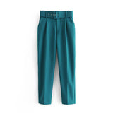 Spring 2025 New ñÞÖå Multi-Colored Harun Pants Casual Solid-Colored Small-Footed Women's Trousers Belt HZ1208