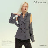 25 New Personality Tuxedo Side Side Shoulder Buckle Suit Broken Sleeve Ash Spliced Long-Sleeved Coat 1167 HZ1208