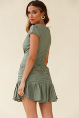 Storybook Cap Sleeve Pintuck Detail Dress Olive