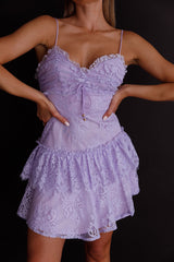 St Tropez Cami Strap Frill Trim Lace Mini Dress Lilac