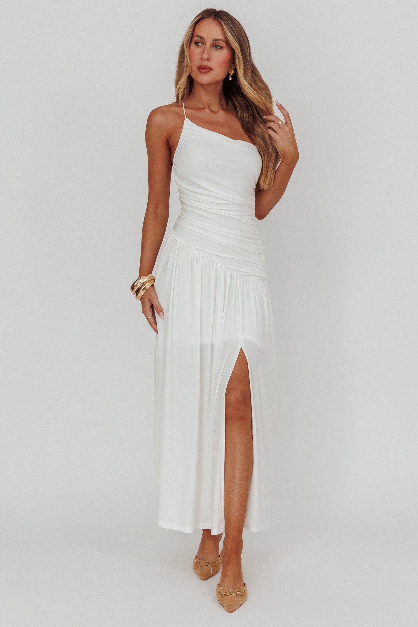 Destination One-Shoulder Maxi Dress White