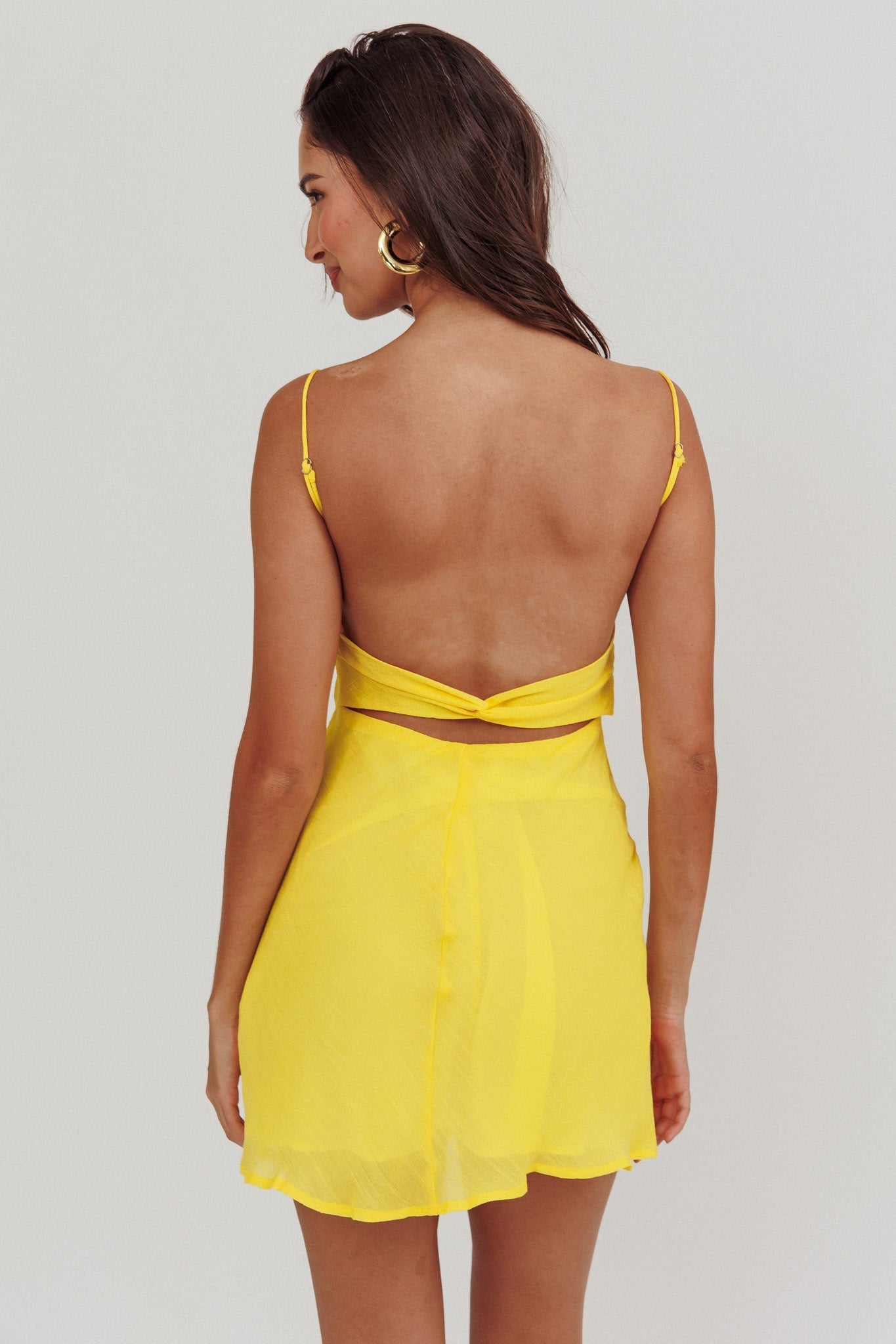 Nerida Twist Back Mini Dress Lemon