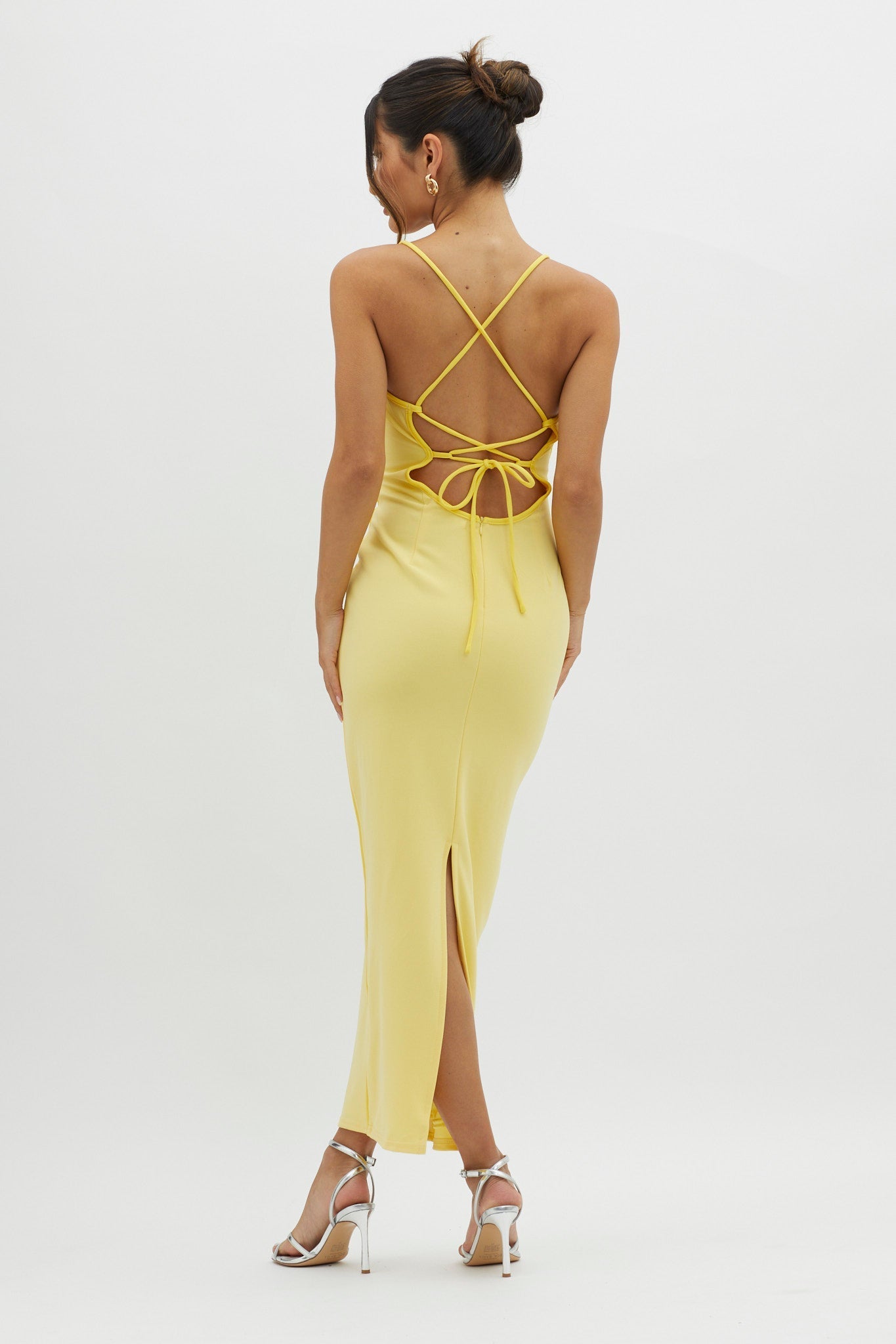 Future Awaits Lace-Up Back Maxi Dress Yellow
