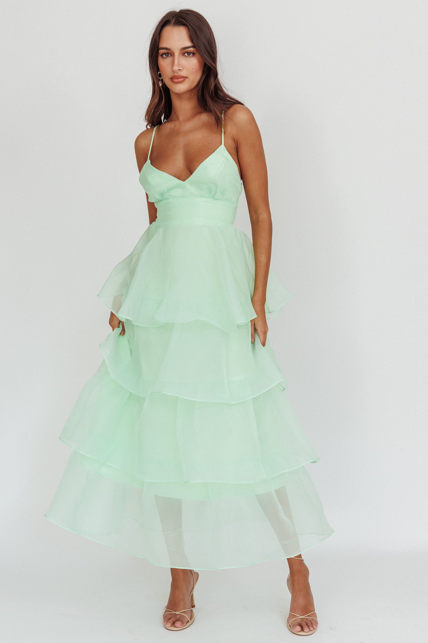 Made For You Tiered Ruffle Midi Dress Mint