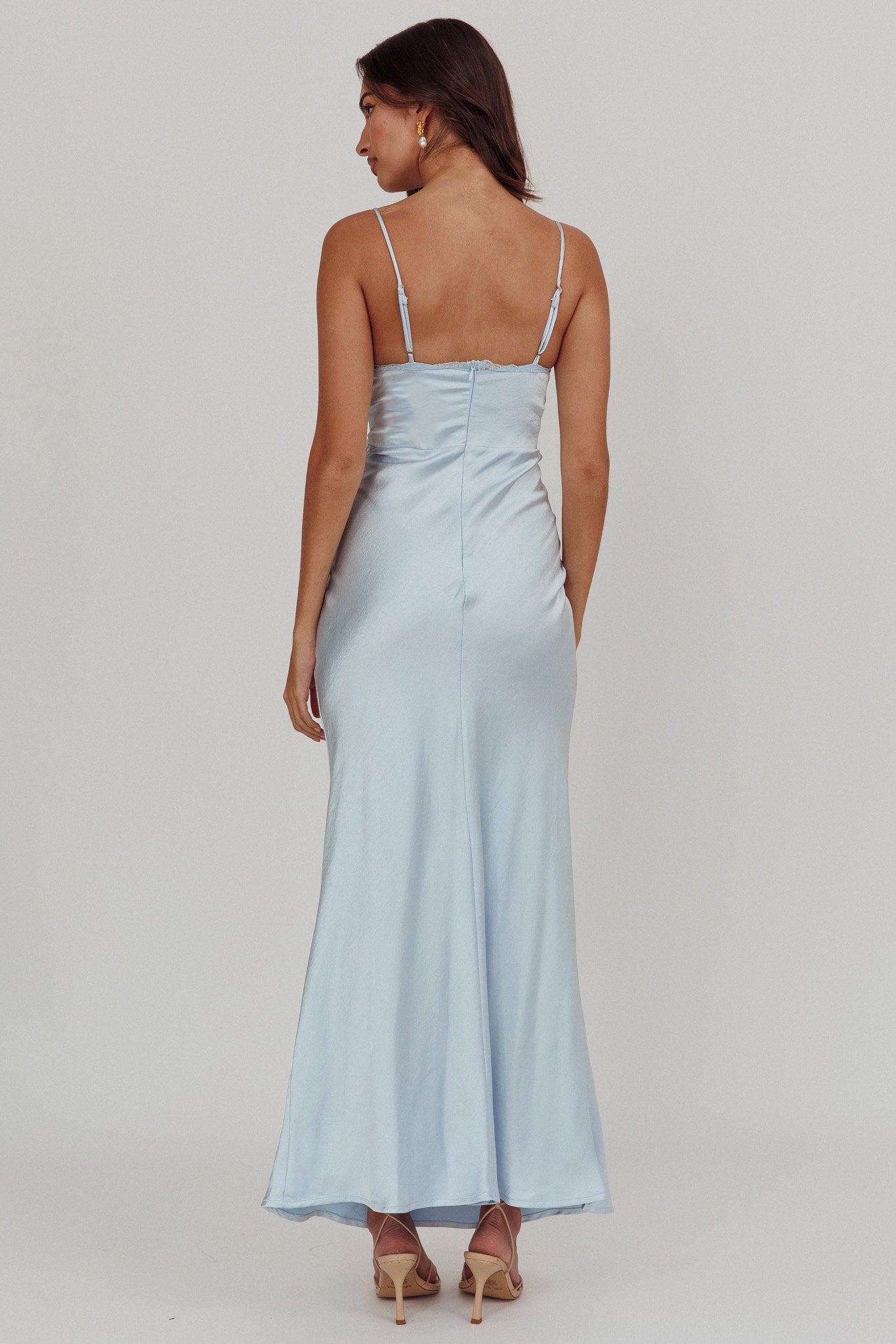 Her theory Lace Trim Maxi Dress Steel Blue