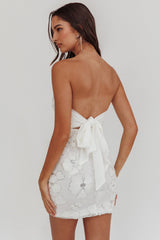 Paulinna Strapless Tied Back Mini Dress Embellished White