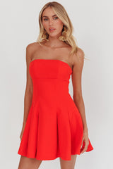 Melodic Strapless Pleat Mini Dress Red