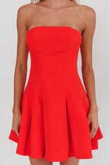 Melodic Strapless Pleat Mini Dress Red