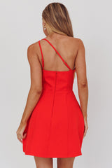 Opulent One-Shoulder Mini Dress Red