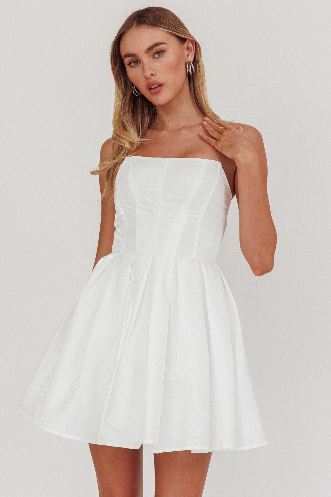 Loveless Strapless Flared Mini Dress Off White