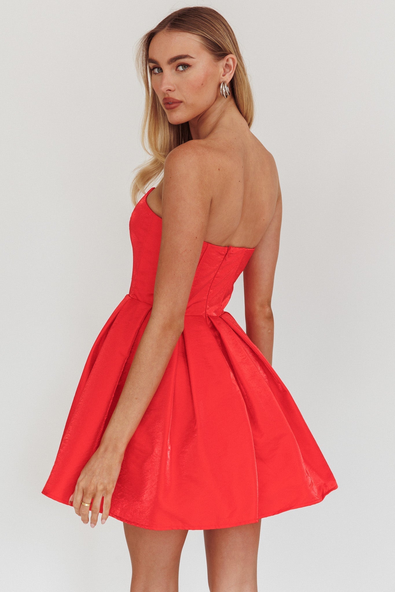 Loveless Strapless Flared Mini Dress Red