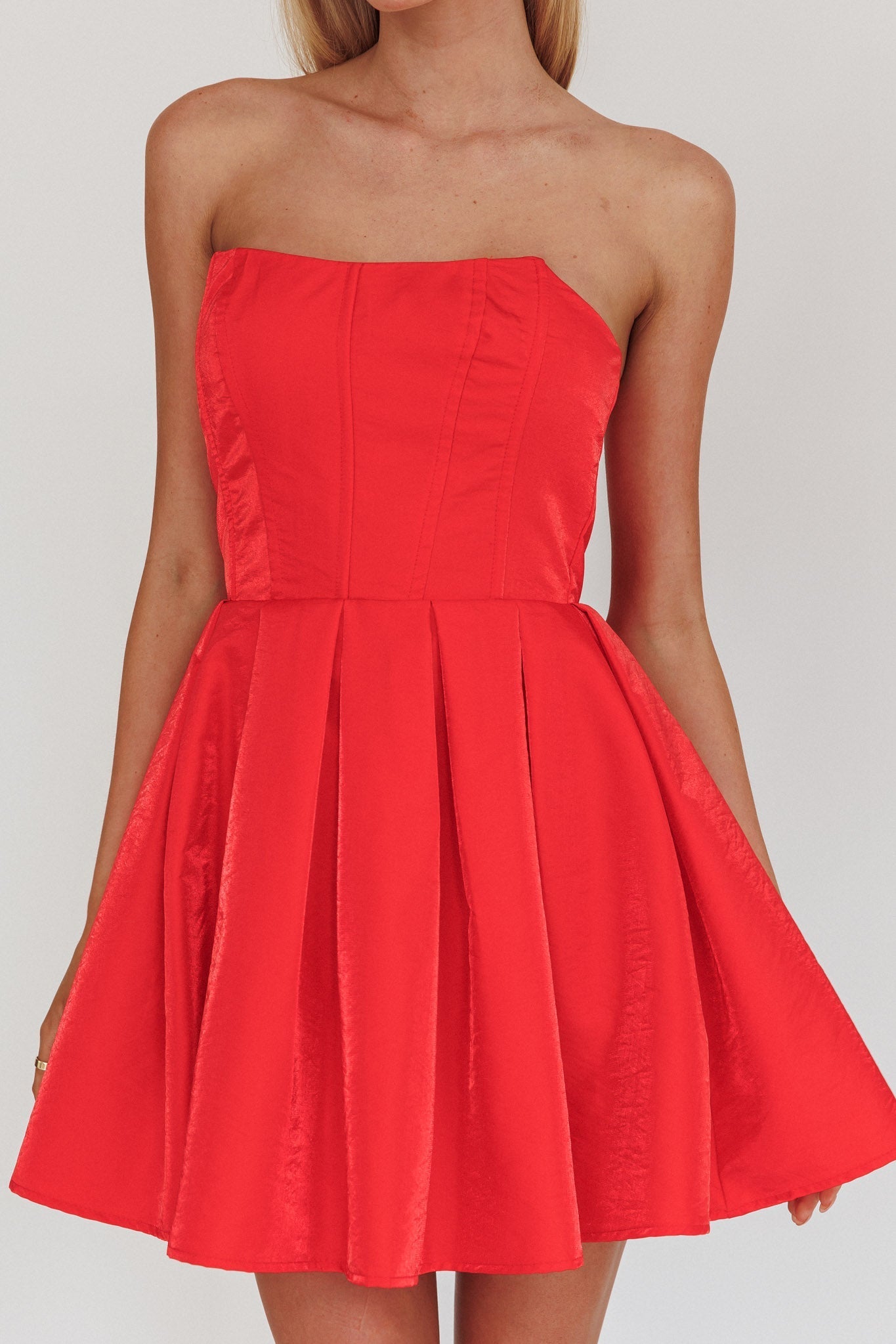 Loveless Strapless Flared Mini Dress Red