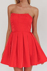 Loveless Strapless Flared Mini Dress Red