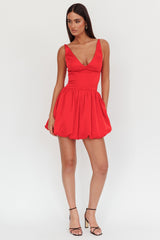 Eye Catching Balloon Skirt Mini Dress Red