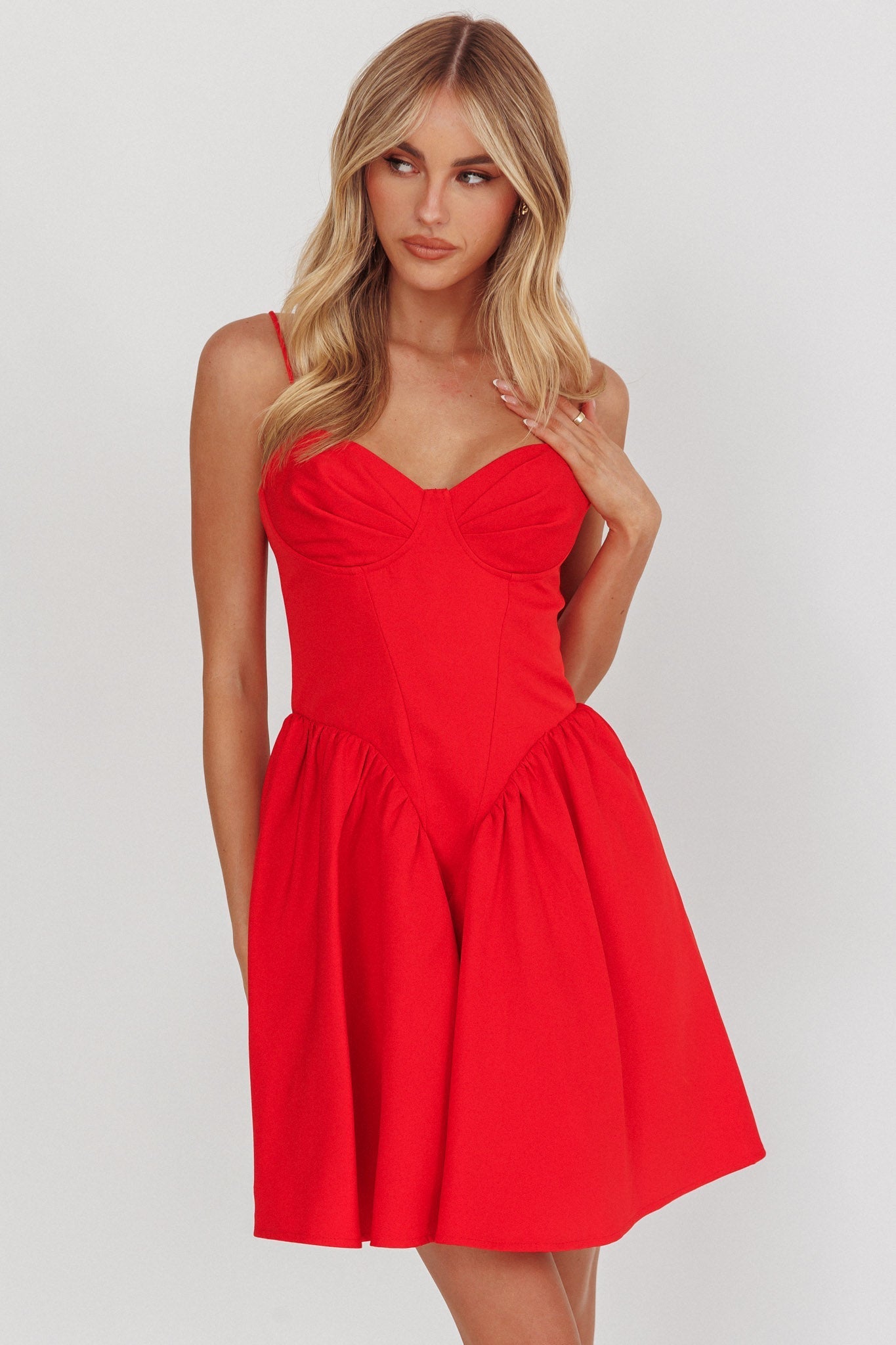 Star Signs Lace-Up Back Mini Dress Red