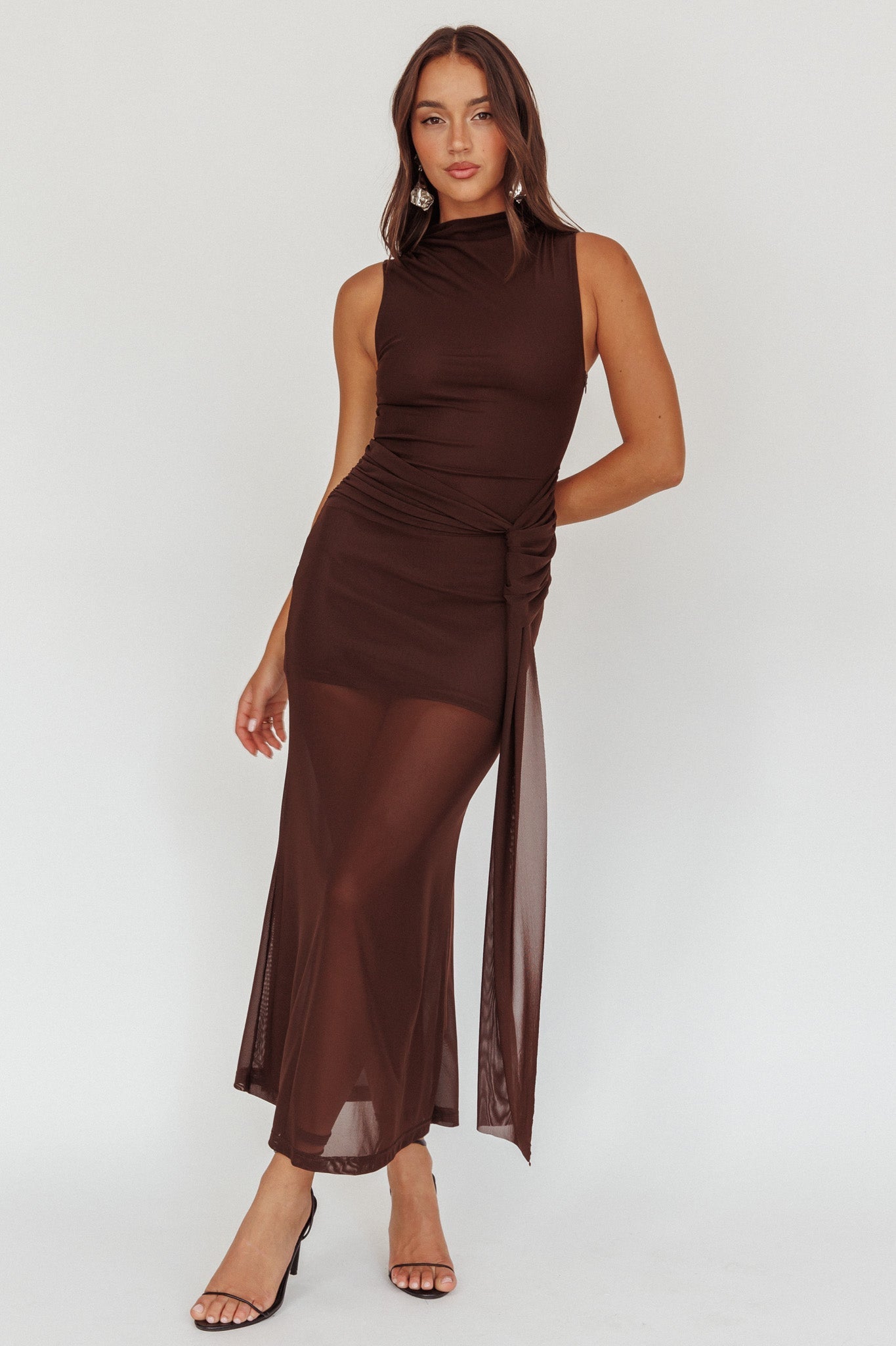 Girl's Night Waist Sash Maxi Dress Chocolate
